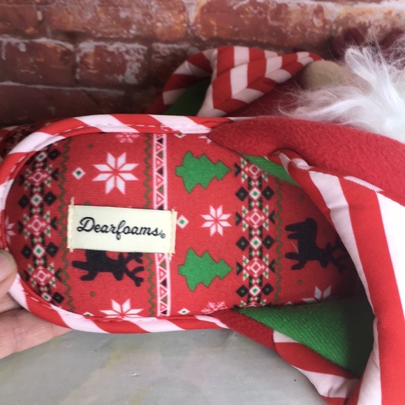 Dearfoams Festive Red and White Striped Ugly Christmas Slippers - Picture 7 of 9